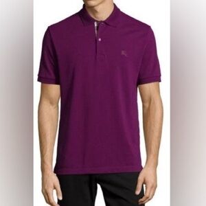 Burberry Check-Placket Piqué Polo Shirt, Amethyst